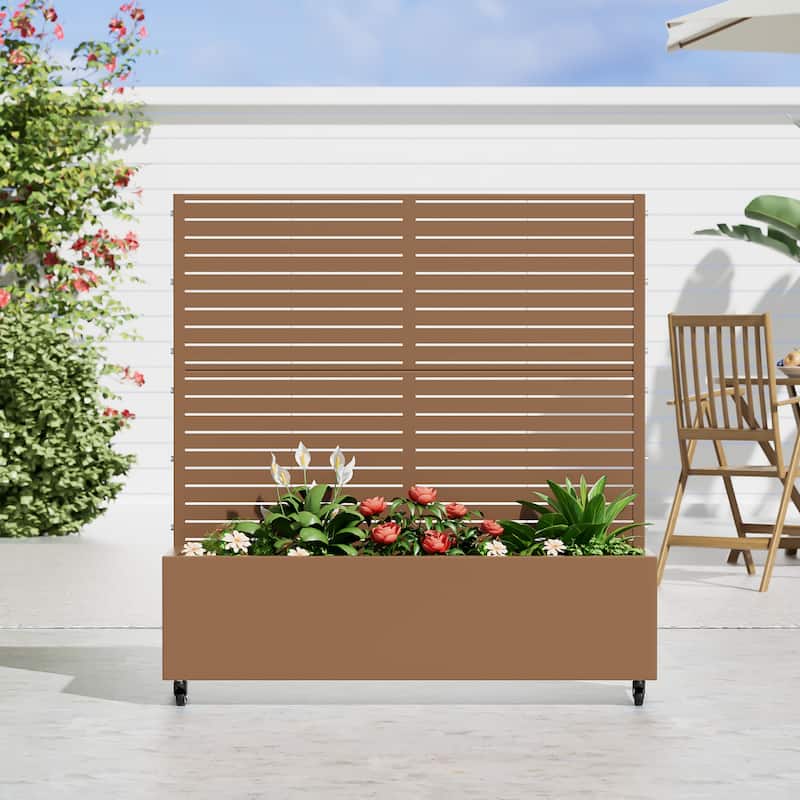 Metal Movable Planter Box with Trellis Privacy Screen Planter Box with Lockable Wheels - 47"x47"