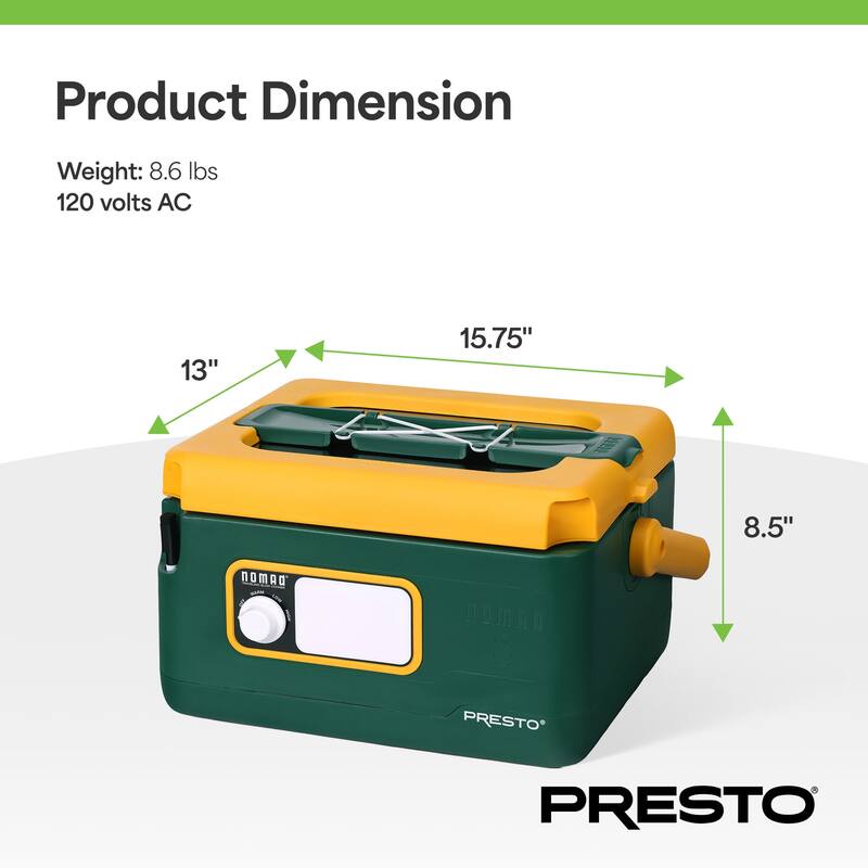 Presto 06019 8 Qt Nomad Portable Electric Slow Cooker, Locking Lid, Green/Gold