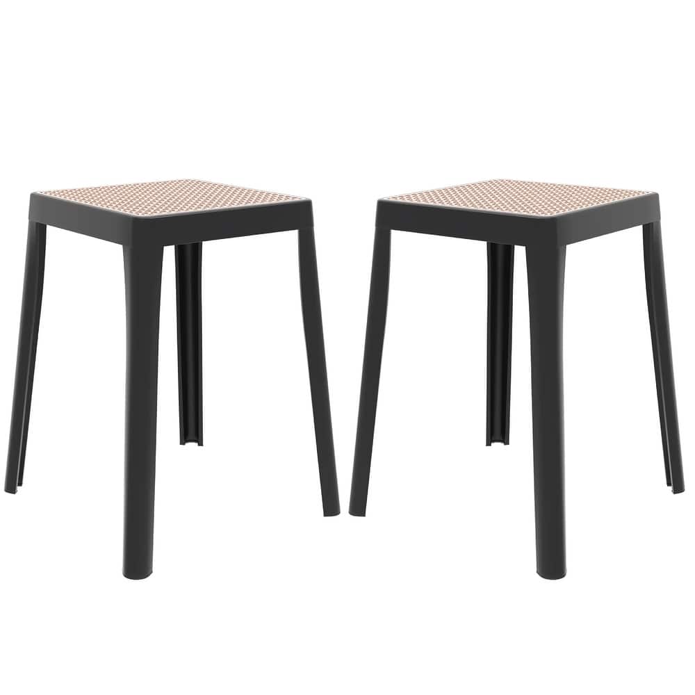 Tresse Modern Stackable Dining Stool with Wicker Seat for Dining Room, Garden, Patio, Indoor or Outdoor Set of 2