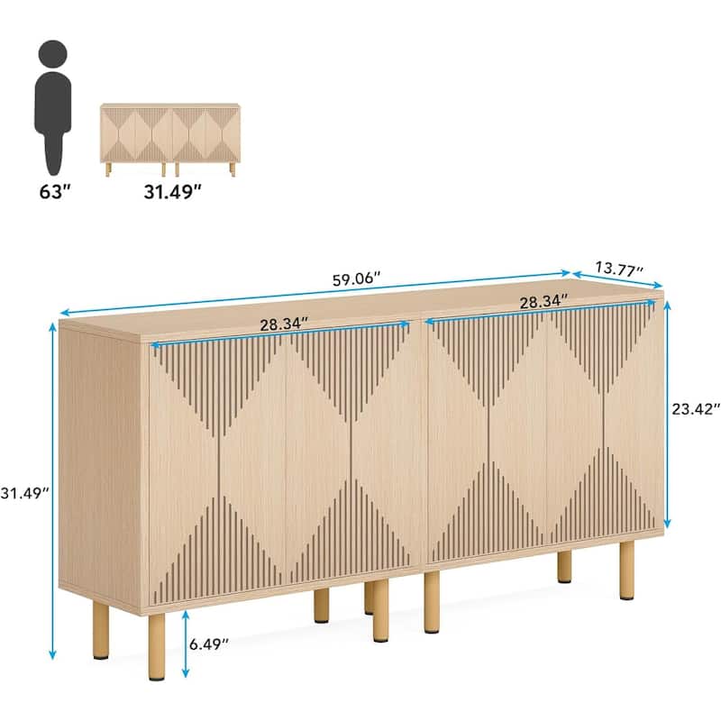 White 58 inches Sideboard Storage Cabinet Buffet Set