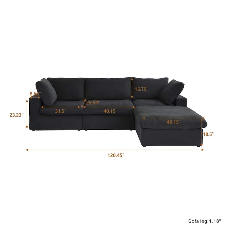 Commix Down Filled Sectional Sofa L-shape 4 Piece Modular Couch with Storage Ottoman