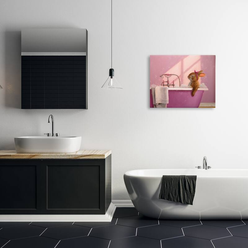 Stupell Bunny in Pink Relaxing Bath Canvas Wall Art Design By Lucia Heffernan
