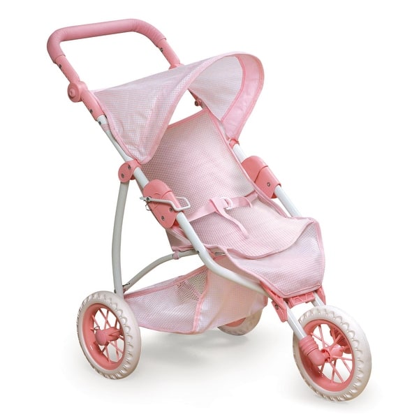 slide 2 of 10, Badger Basket Folding Three Wheel Doll Jogging Stroller - Pink/Gingham