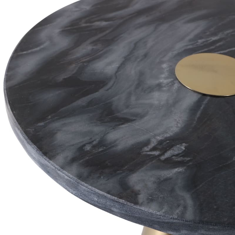 Marble Metal Side Table Round Top Sleek Narrow Base - 22" Grey - 22.25"