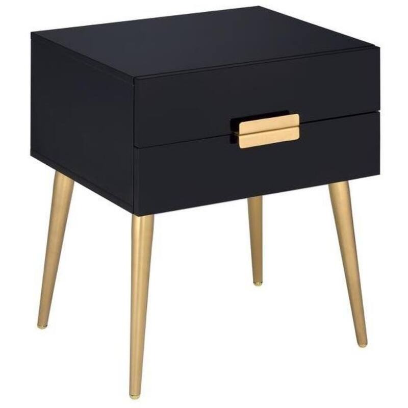 24" Modern Black and Gold Two Drawer End Table with Iron Legs and MDF Wood Top for Living Room - 20" L x 16" W x 24" H