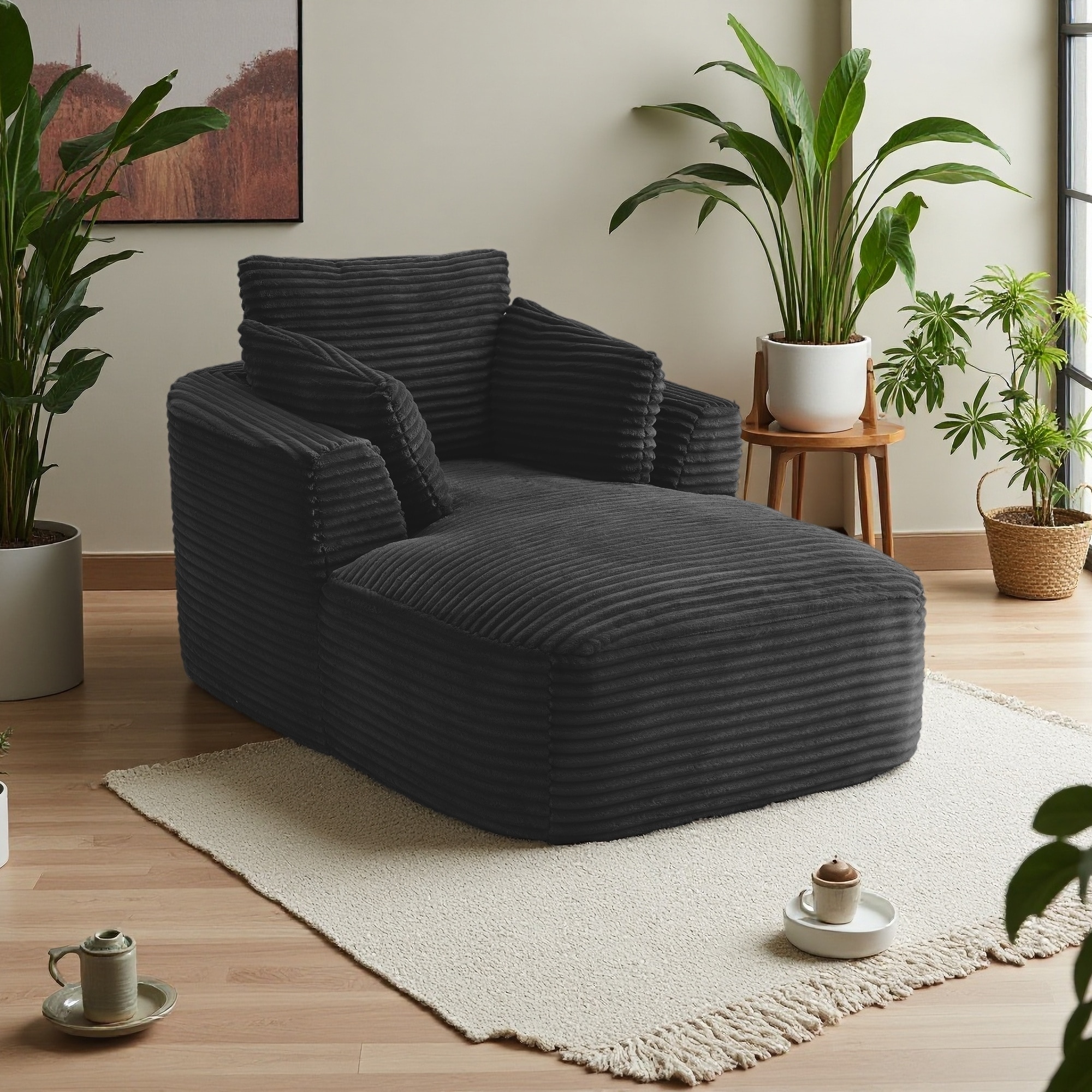 Oversized Corduroy Chaise Lounge with No Assembly, Spring Cushion, Comfy Sleeper Sofa for Living Room