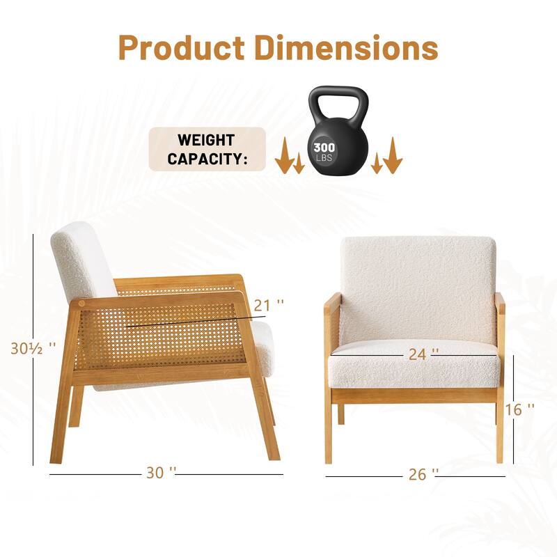 Accent Chair Mid-Century Modern Chair with Sherpa Fabric Upholstered Lounge Arm Chair with Solid Wood Frame & Soft Cushion