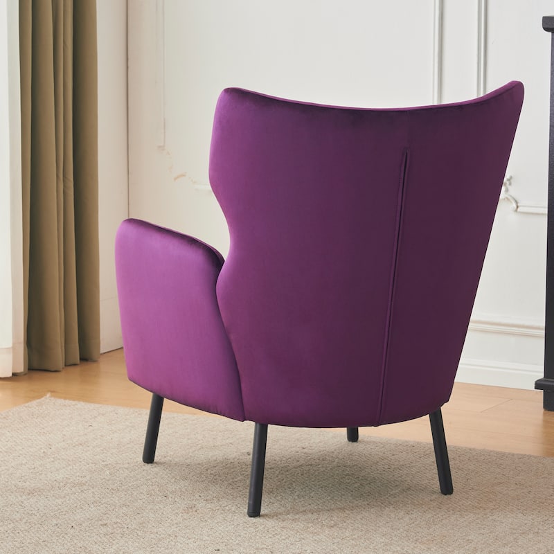 Modern 32" Upholstered Wing Back Velvet Accent Chair with Metal Legs and Pillow