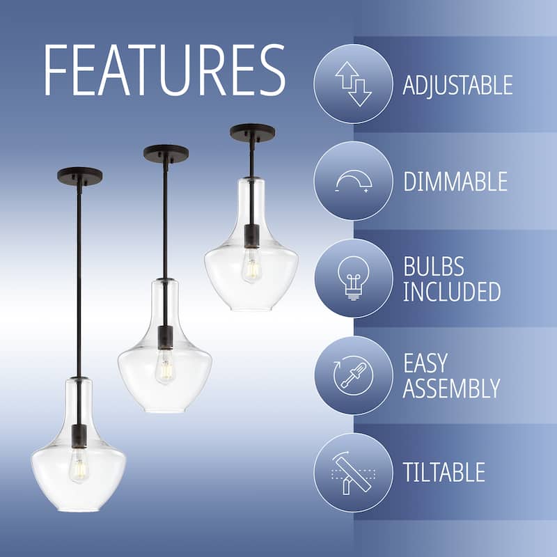 Bettina 1- Light Mid-Century Modern Iron/Glass LED Pendant, by JONATHAN Y