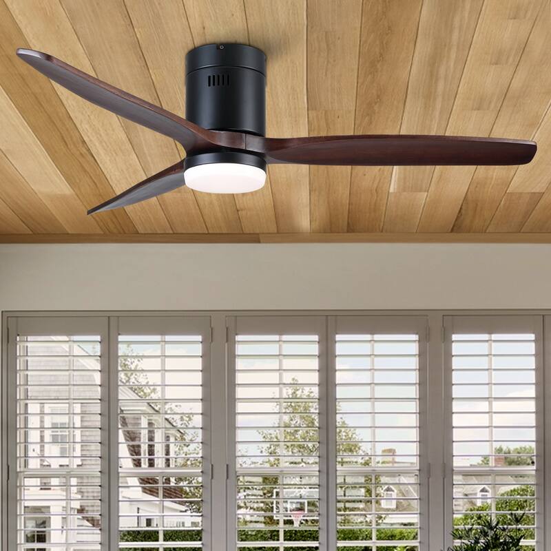 YUHAO SylvanAir Modern 52 in. Flush Mount Outdoor/Indoor Ceiling Fan with 3 Solid Wood Blades and DC Reversible Motor