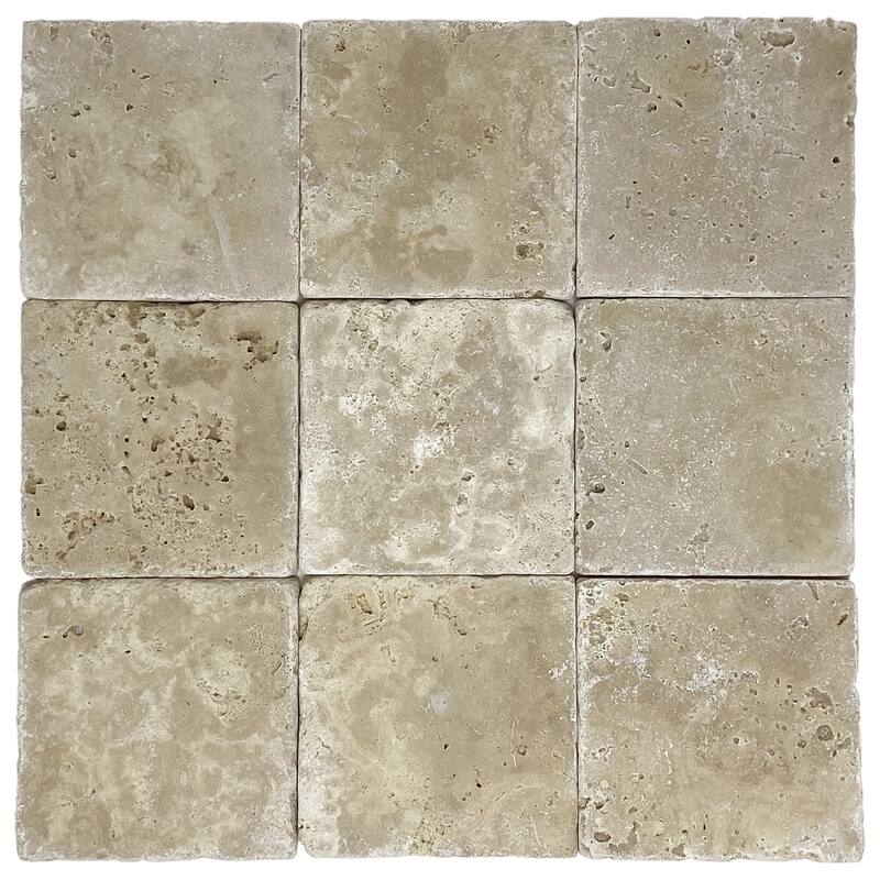 Ivory Travertine 4" x 4" Tumbled Tile - Sample (1 Piece)