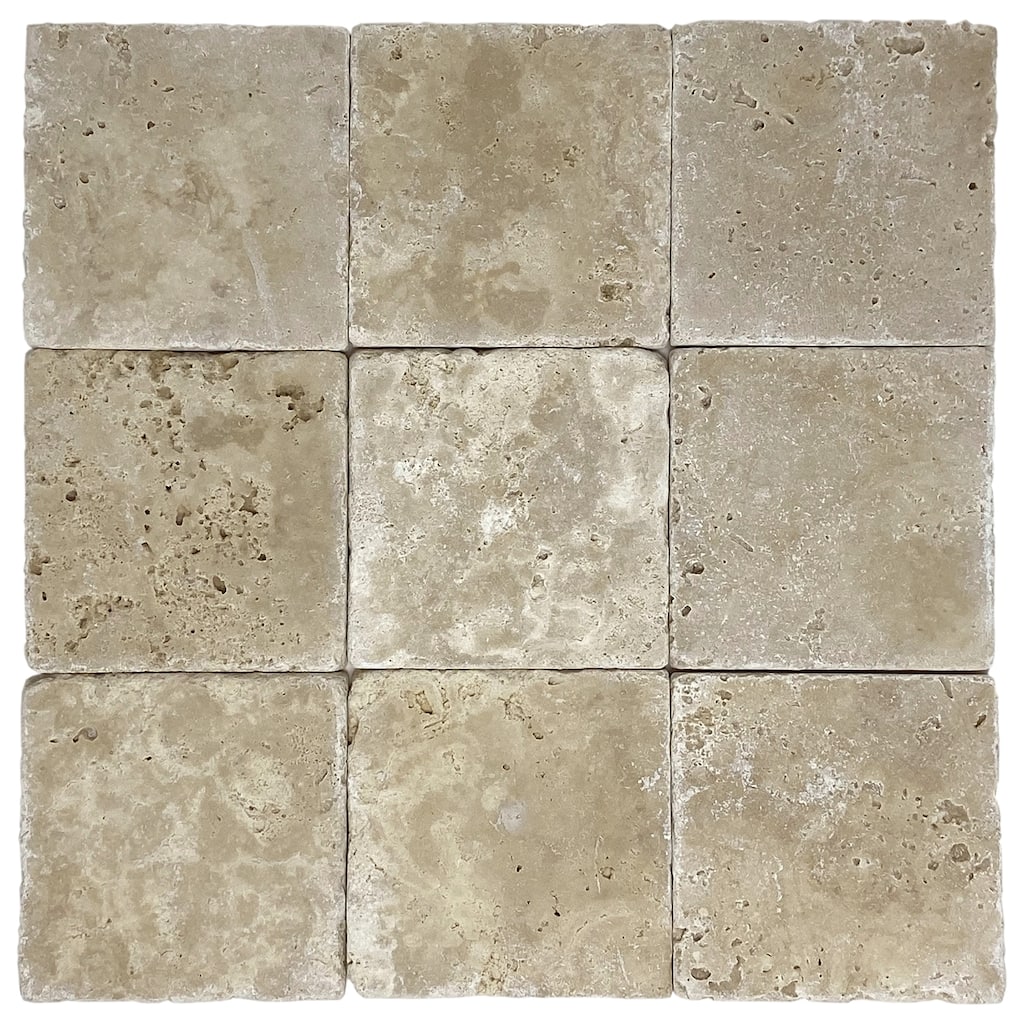 Ivory Travertine 4" x 4" Tumbled Tile