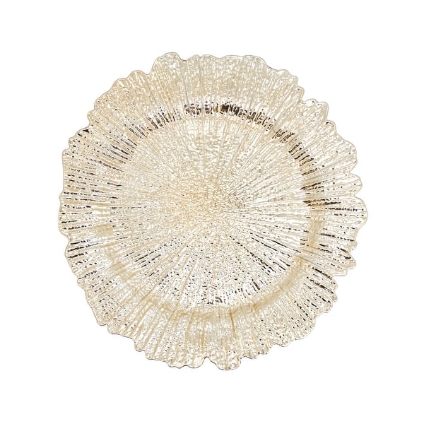Scalloped Decorative Charger Plates (Set of 4) - Textured Round Table Chargers for Dining & Entertaining, 14" - Platinum - 4 Piece