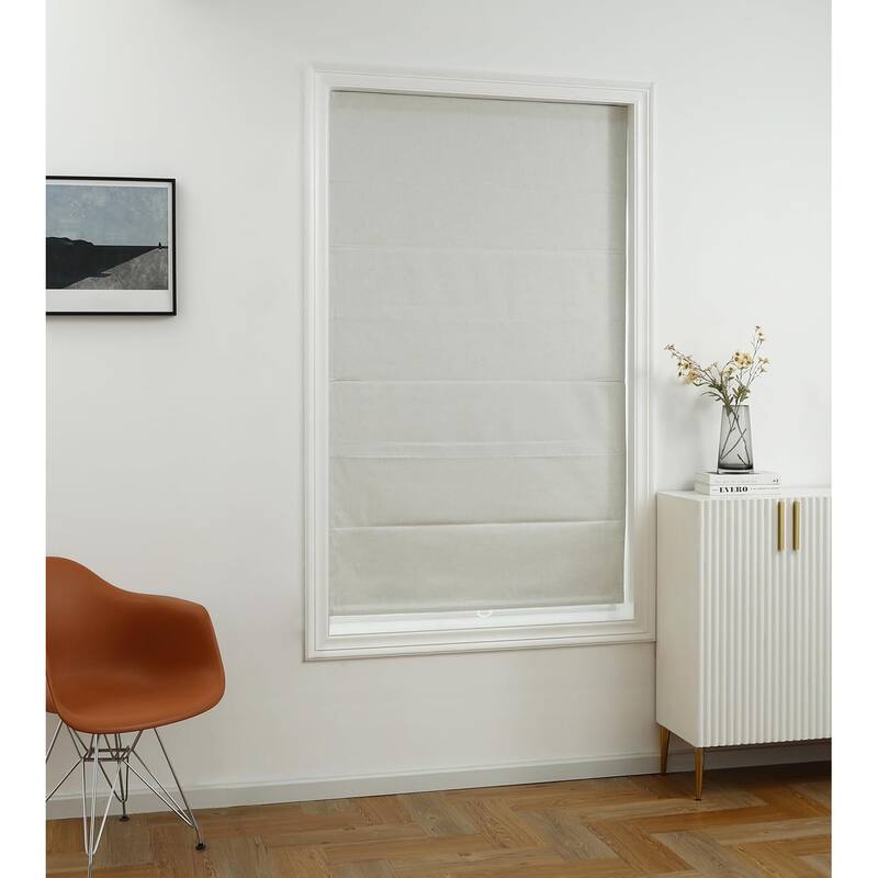100% Blackout Roman Shade Belgian Linen Look Polyester Fabric