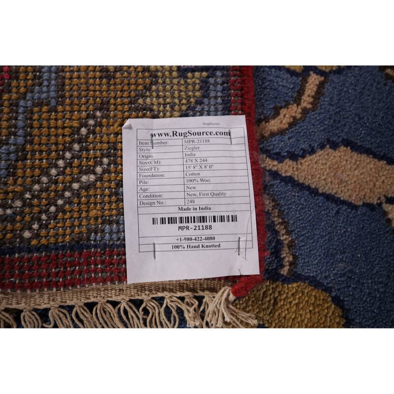 Animals Design Blue Ziegler Oriental Area Rug Handmade Wool Carpet - 8'0"x 15'8"