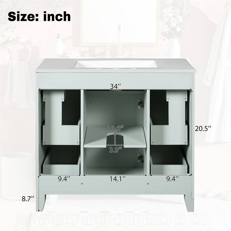 36" Bathroom Vanity with Ceramic Sink,Soft-Close Doors,2 Double-Layer