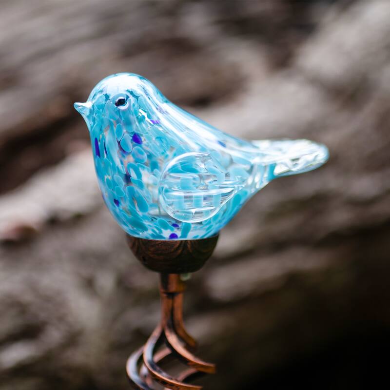 Exhart Solar Pearlized Hand Blown Glass Bird Garden Stake, 6 by 31 Inches