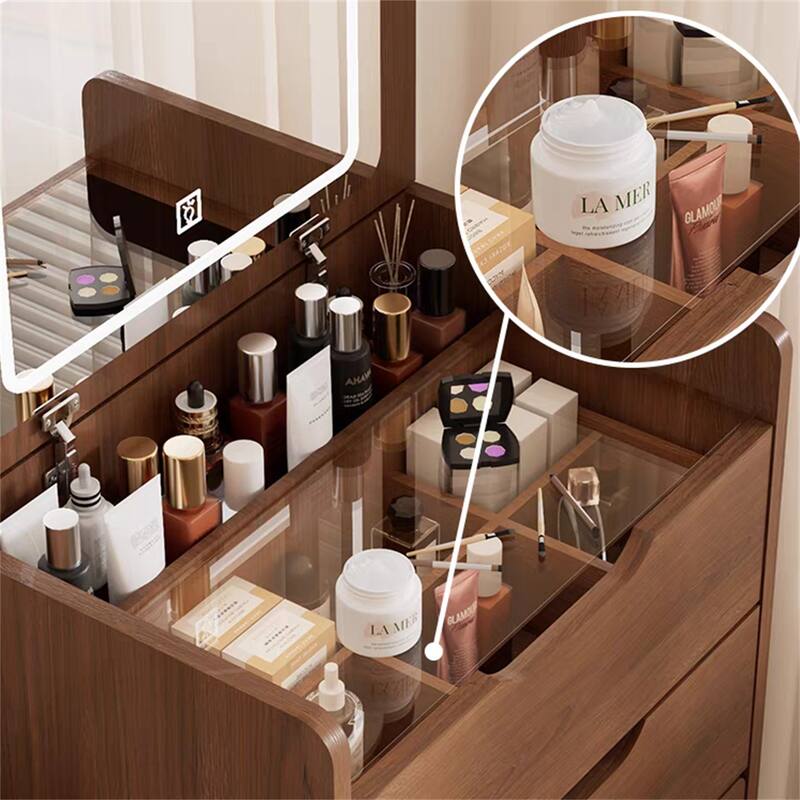 3 In 1 Vanity Desk w/ Plip Top Mirror,Visible Glass Desktop,3 Drawers