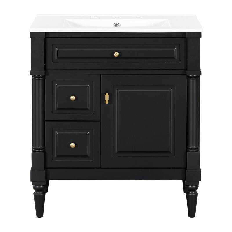 36" Bathroom Vanity with Sink, Freestanding Bathroom Cabinet with Ceramic Basin, Flip Drawer