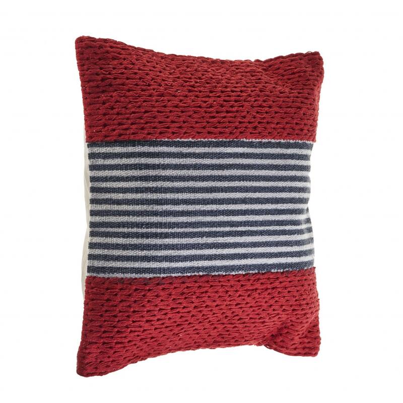 HomeRoots 20" X 20" Red And Blue 100% Cotton Striped Zippered Pillow