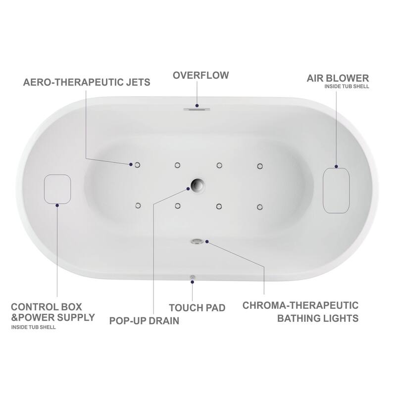 Vanity Art 54" Non-Slip Acrylic Freestanding Soaking Bathtub with Slotted Overflow & Pop-up Drain