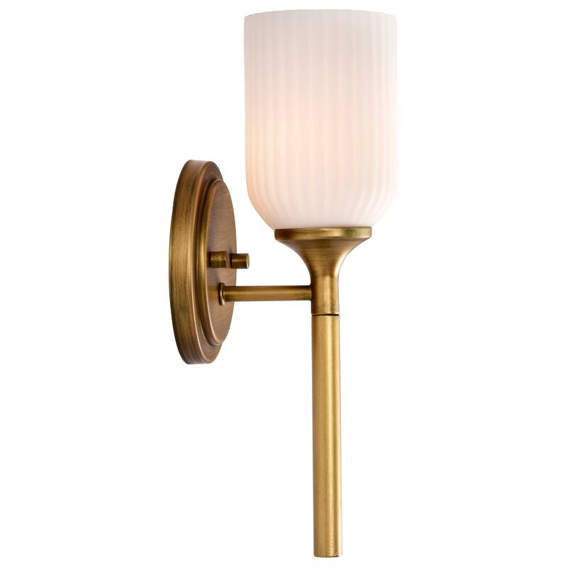 Solara 1 Light Wall Sconce Natural Brass Finish Frosted Ribbed Glass - Natural Brass