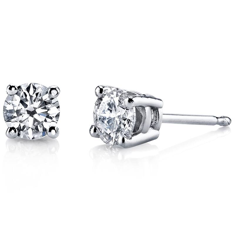 14k White Gold 1 ct Lab Grown Diamond Classic Stud Earrings