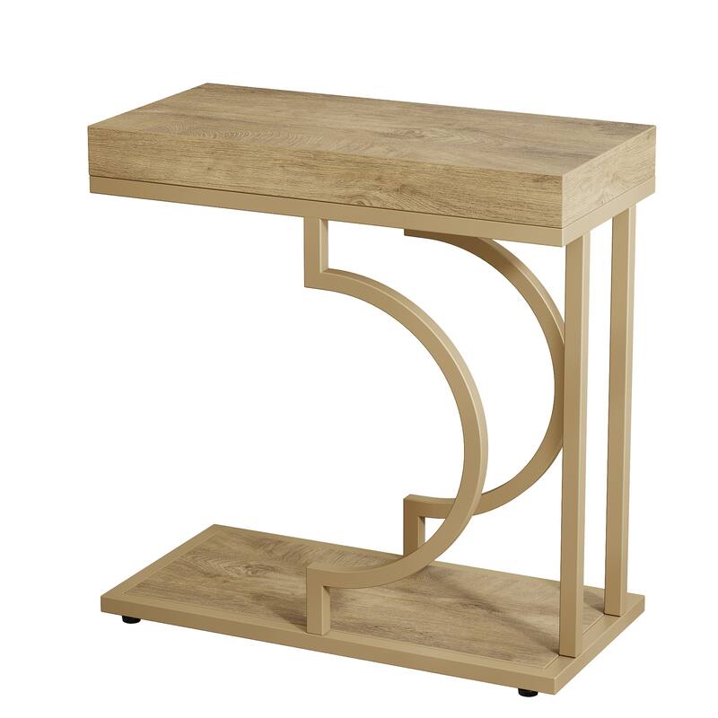 Modern Side Table, C Shaped End Table, Chairside Sofa Bedside Table for Living Room