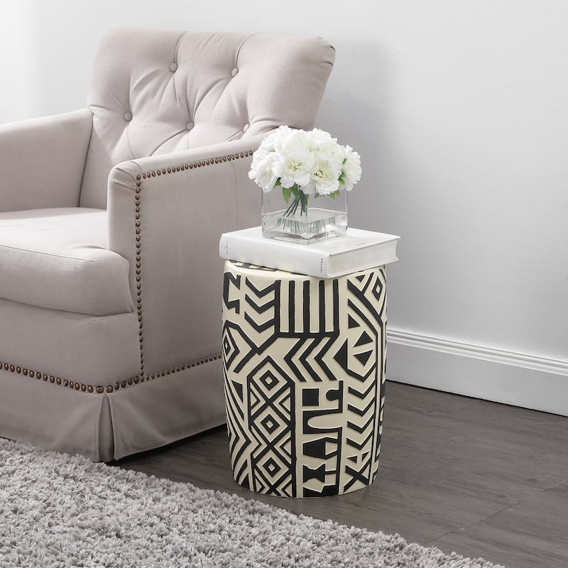 Yoli 17.75" Transitional Bohemian Geometric Drum Garden Stool, by JONATHAN Y
