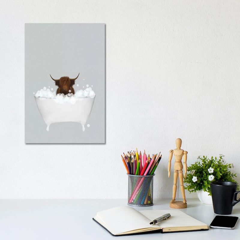 iCanvas "Highland Cow Blue Bath" by Leah Straatsma Canvas Print - 12x8x0.75