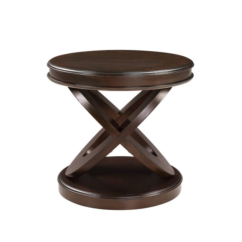 Round End Table with X-Shaped Legs, Wood Sofa Side Table with Open Storage, Center Table with Rounded Corners