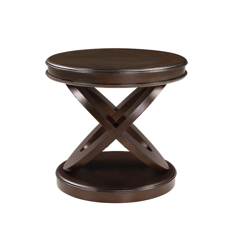 Vintage Sofa Side Table Wooden Round End Table with X-shape Base