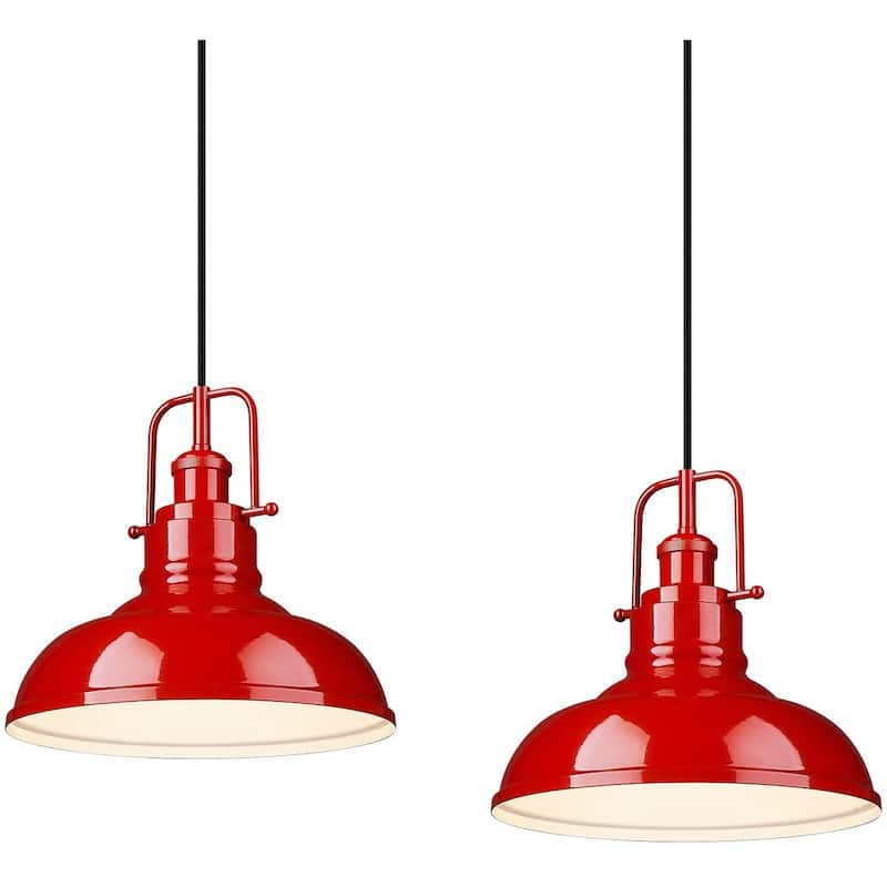 2 Pack Modern Pendant Lights with Metal Dome Lampshade - Red