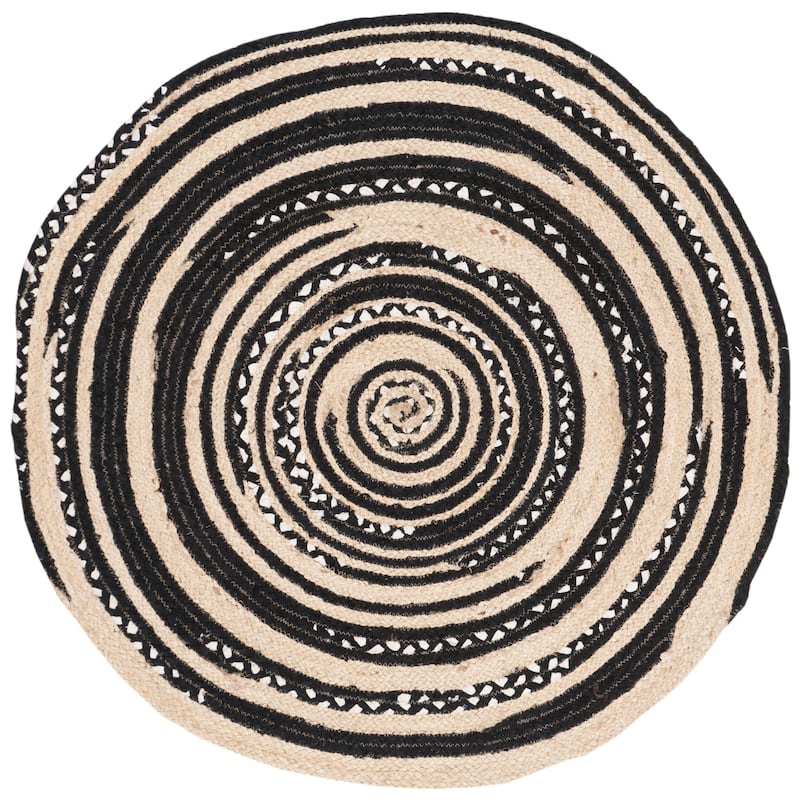 SAFAVIEH Handmade Cape Cod Doug Coastal Jute Rug - 7' Round - Black/Ivory