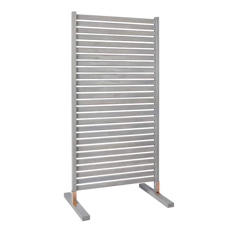 Solana Modern Solid Acacia Wood Slat Outdoor Privacy Screen, Freestanding Single Panel Patio Room Divider - Gray Wash