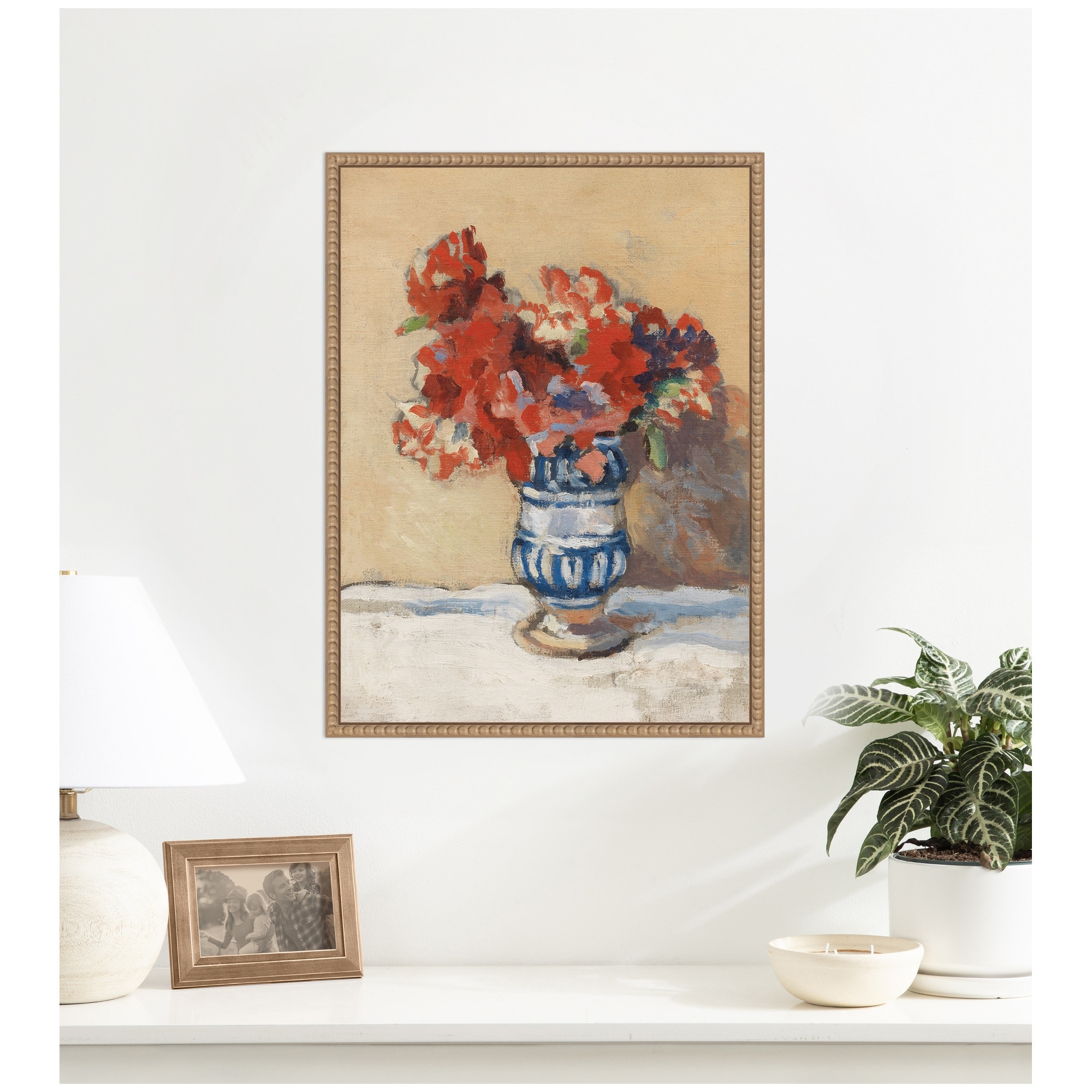 Kate and Laurel Flowers in a Blue Vase by Christopher Wood by Nostalgia Prints Framed Canvas Wall Art Print