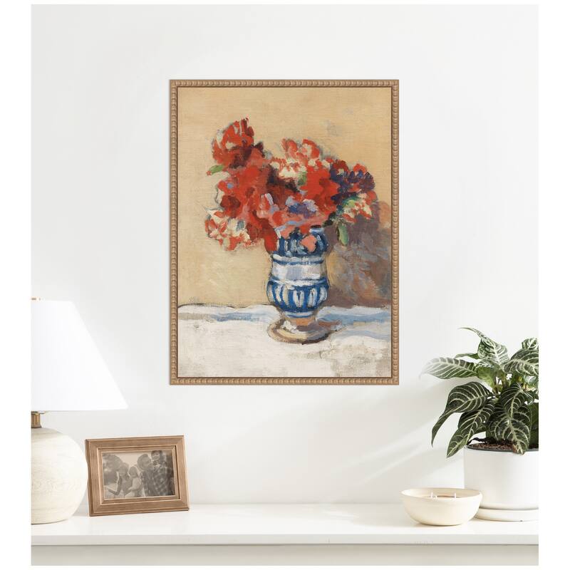 Kate and Laurel Flowers in a Blue Vase by Christopher Wood by Nostalgia Prints Framed Canvas Wall Art Print