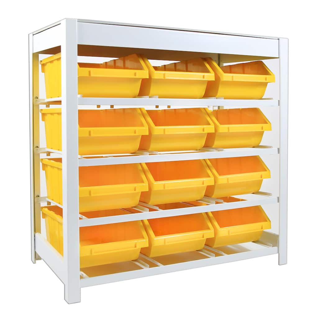 4 Tires 12 Bins Steel Botless Bin Storage System in Yellow (33 in. W x 35 in. H x 15 in. D)