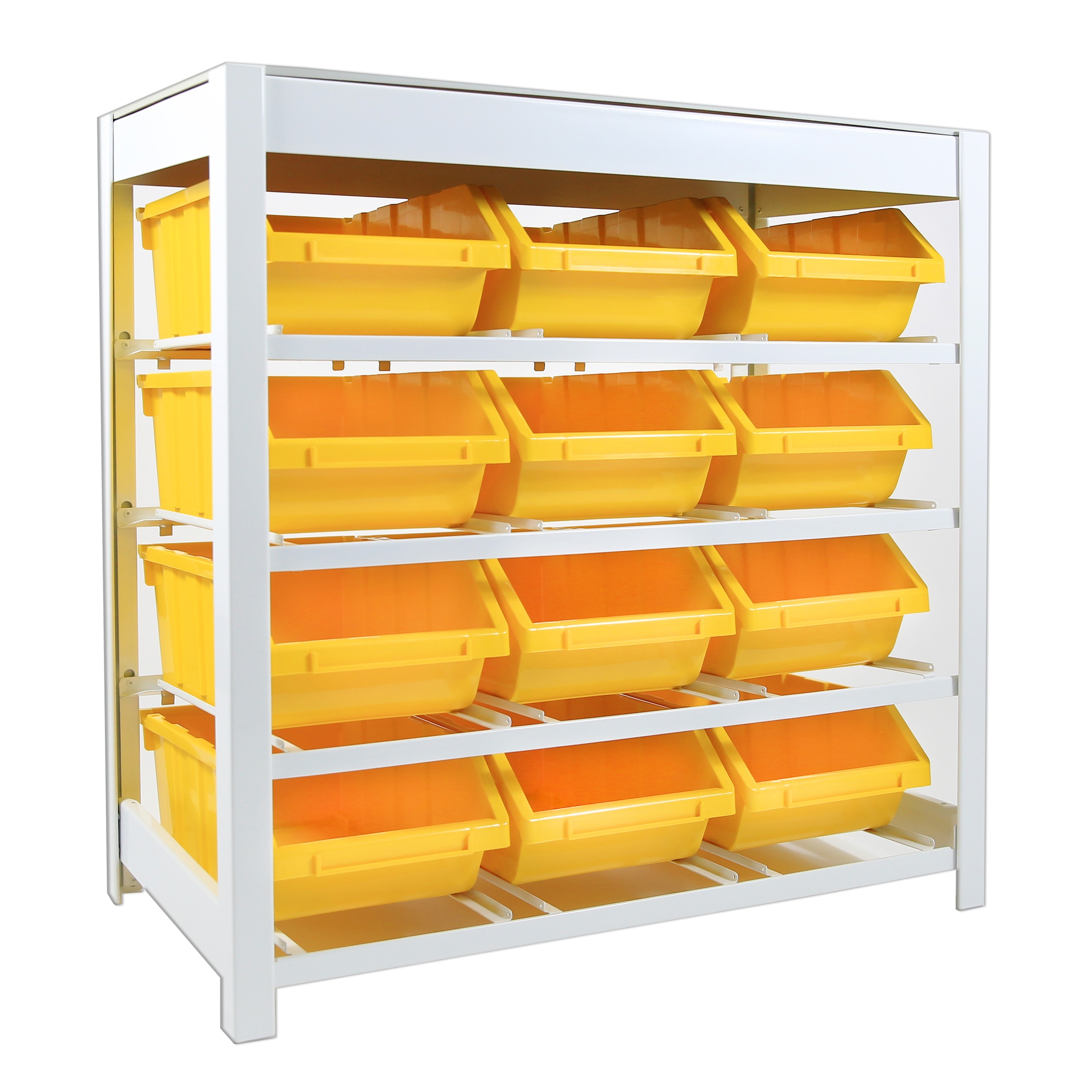 4 Tires 12 Bins Steel Botless Bin Storage System in Yellow (33 in. W x 35 in. H x 15 in. D)