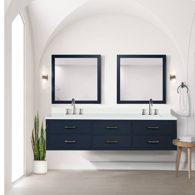Castor 60 in W x 22 in D Black Double Bath Vanity, Cultured Marble Top, and 28 in Mirrors