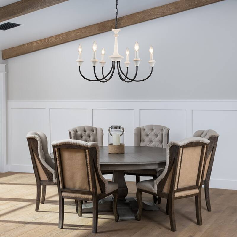 6-Light Modern Chandelier , Farmhouse Candle Chandelier for Dining Room Living Room Bedroom Kitchen - W24.4"x H15.55"