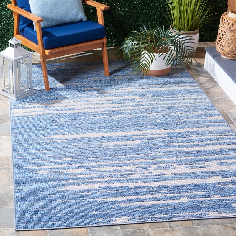 SAFAVIEH Cabana Kubra Indoor/ Outdoor Modern Rug - 5'3" x 7'6" - Blue/Beige