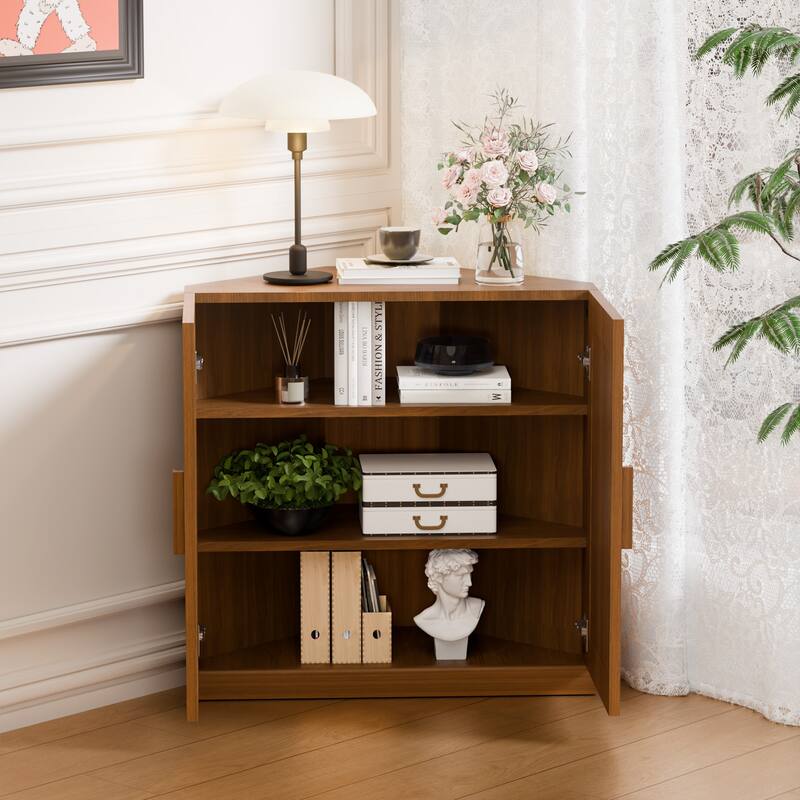 31"H Corner Sideboard Cabinet Free-Standing Corner Storage Organizer