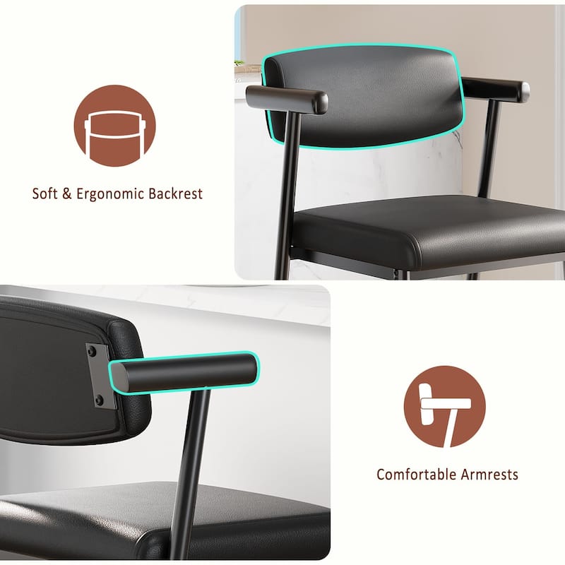 26" Counter Height Bar Stools Set of 2/4 with Arms, 2PCS/4PCS Modern Bar Stools Set with Back & Upholstered Wider Seat