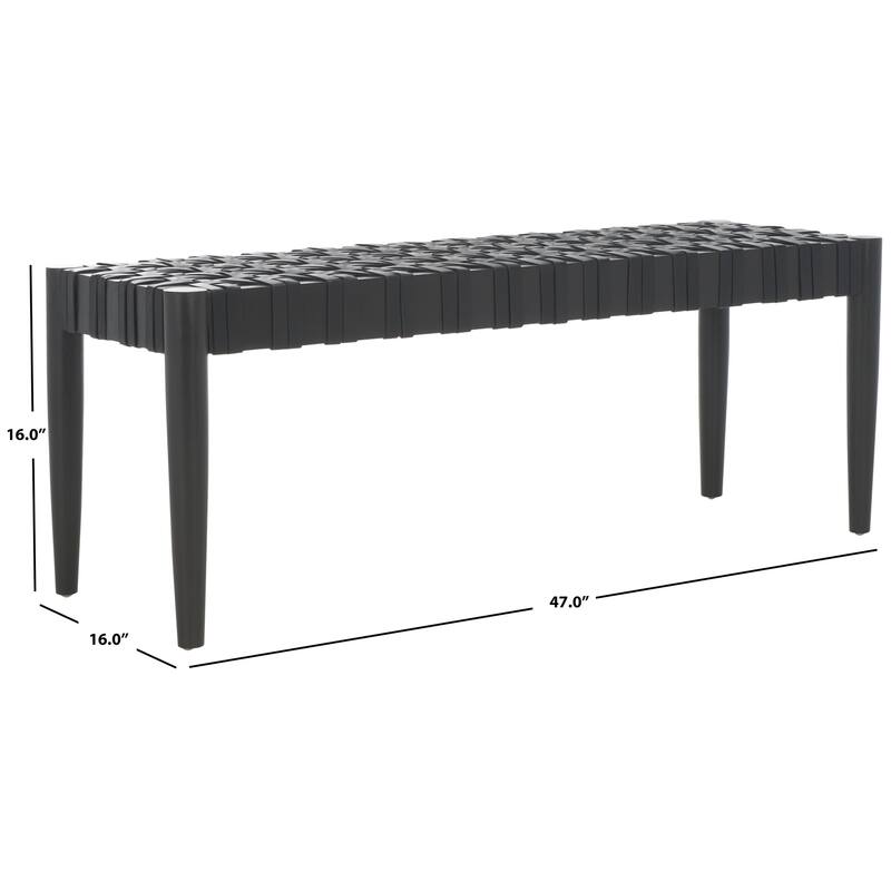 SAFAVIEH Margaretta Solid Wood & Woven Leather Bench - 47 In. W x 16 In. D x 16 In. H - 47Wx16Dx16H