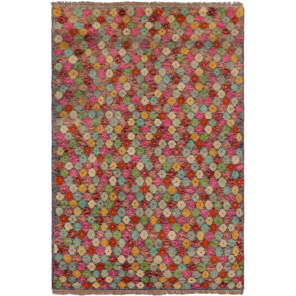 Shabby Chic Balochi Barr Gray/Red Hand Knotted Wool Rug - 3'0'' x 4'11''