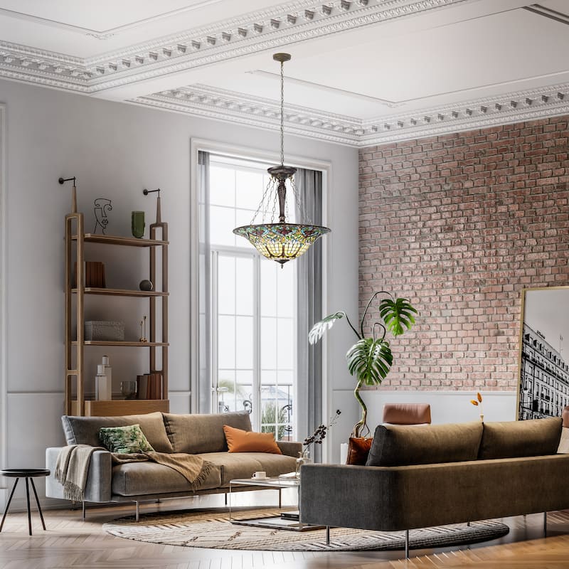 Ava River of Goods Multicolor Stained Glass and Metal 24-Inch Pendant Light with Adjustable Hanging Cord - 24" x 24" x 84"