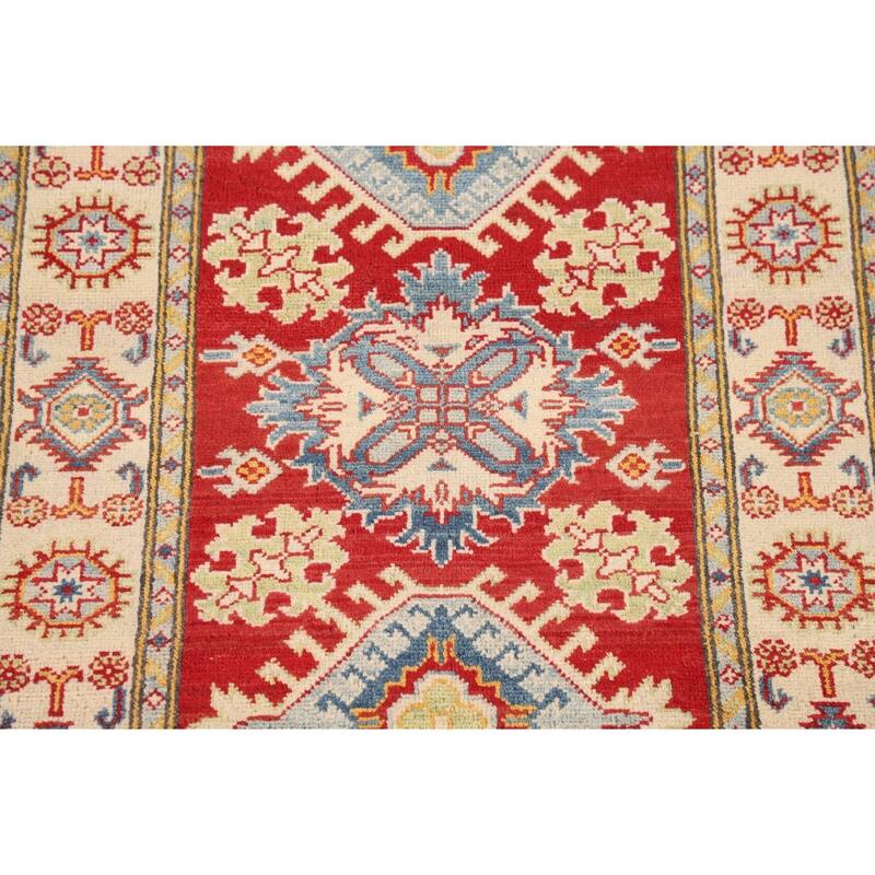 Traditional Kazak Accent Rug Hand-Knotted Geometric Wool Carpet - 2'10" x 4'2"