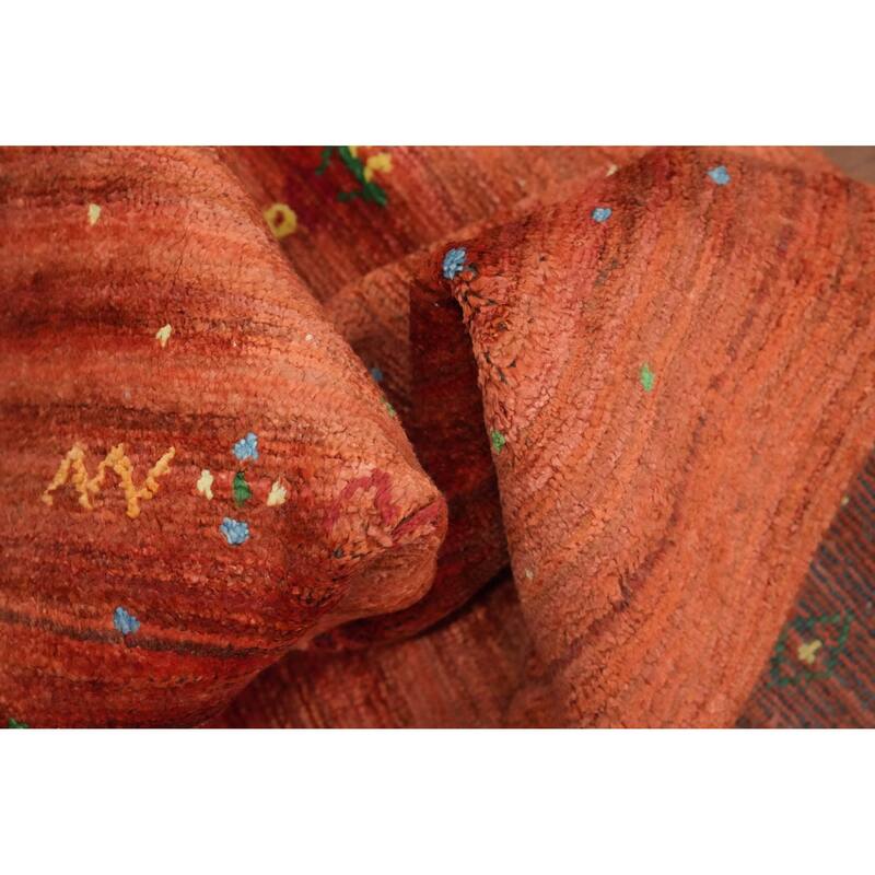 Hand Knotted Oriental Viscose Silk Carpet Tribal Animal Pictorial Oranges & Rust Gabbeh Area Rug - 11' 6'' X 8' 8''