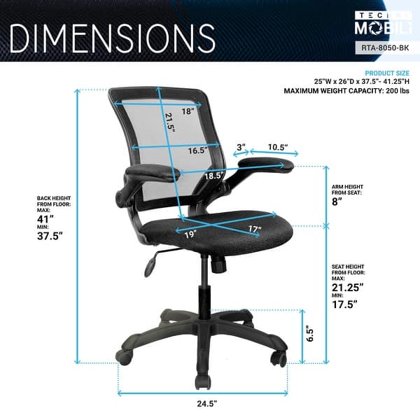 Mesh Fabric Back Seat Adjustable Height Task Chair with Flip-up Arms ...